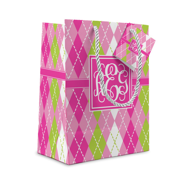 Custom Pink & Green Argyle Small Gift Bag (Personalized)