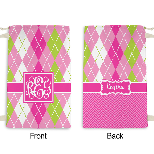 Pink & Green Argyle Small Laundry Bag - Front & Back View