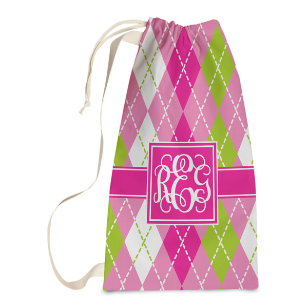 Custom Pink & Green Argyle Laundry Bags - Small (Personalized)