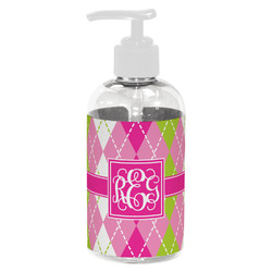 Pink & Green Argyle Plastic Soap / Lotion Dispenser (8 oz - Small - White) (Personalized)
