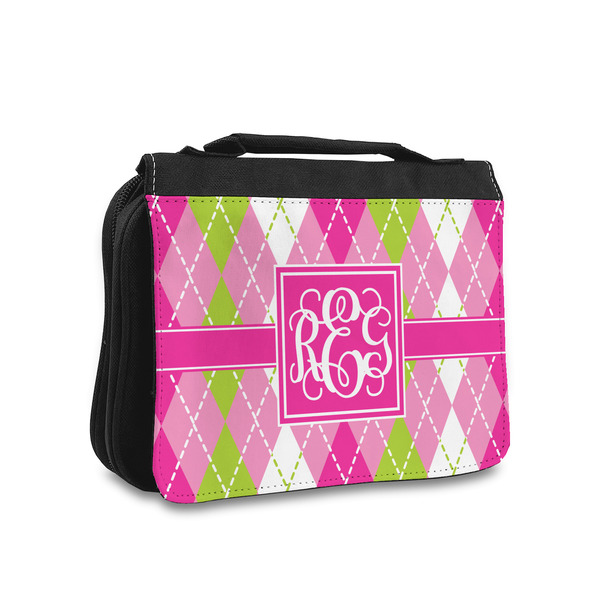 Custom Pink & Green Argyle Toiletry Bag - Small (Personalized)