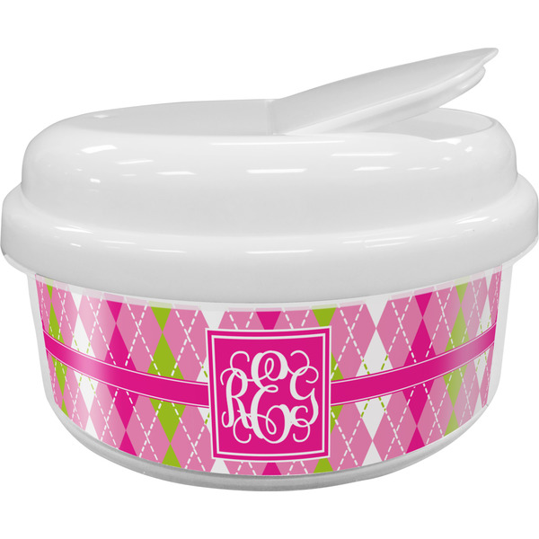 Custom Pink & Green Argyle Snack Container (Personalized)