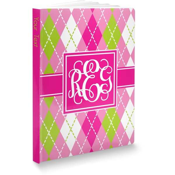 Custom Pink & Green Argyle Softbound Notebook - 7.25" x 10" (Personalized)