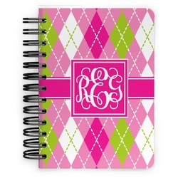 Pink & Green Argyle Spiral Notebook - 5x7 w/ Monogram