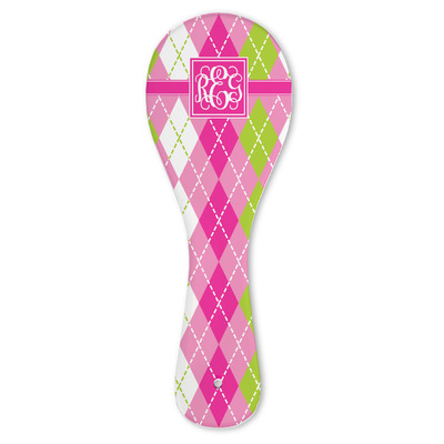 Pink & Green Argyle Ceramic Spoon Rest (Personalized)