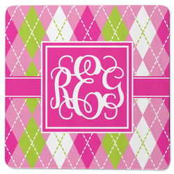 Pink & Green Argyle Square Rubber Backed Coaster (Personalized)