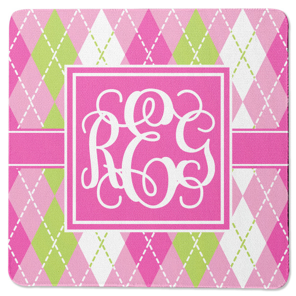 Pink & Green Argyle Square Coaster Rubber Back - Single