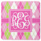Pink & Green Argyle Square Coaster Rubber Back - Single