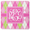 Pink & Green Argyle Square Rubber Backed Coaster (Personalized)