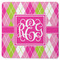 Pink & Green Argyle Square Rubber Backed Coaster (Personalized)