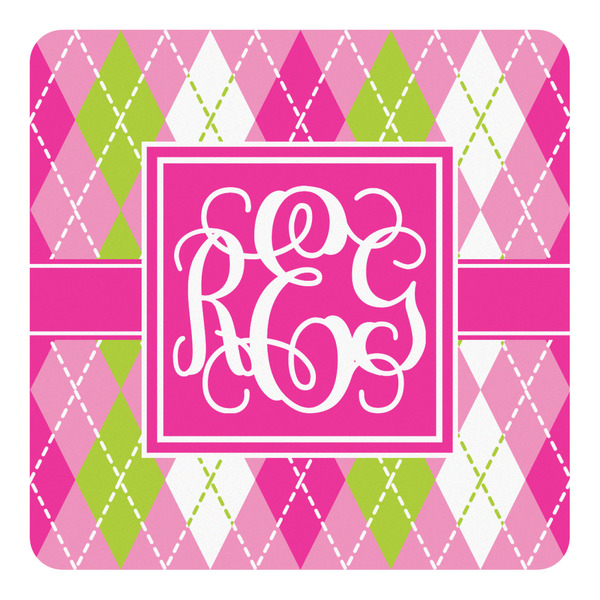 Custom Pink & Green Argyle Square Decal - Small (Personalized)