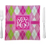 Pink & Green Argyle Glass Square Lunch / Dinner Plate 9.5" (Personalized)