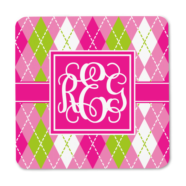 Pink & Green Argyle Square Fridge Magnet - FRONT