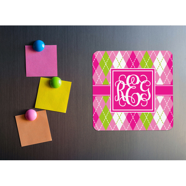Pink & Green Argyle Square Fridge Magnet - LIFESTYLE