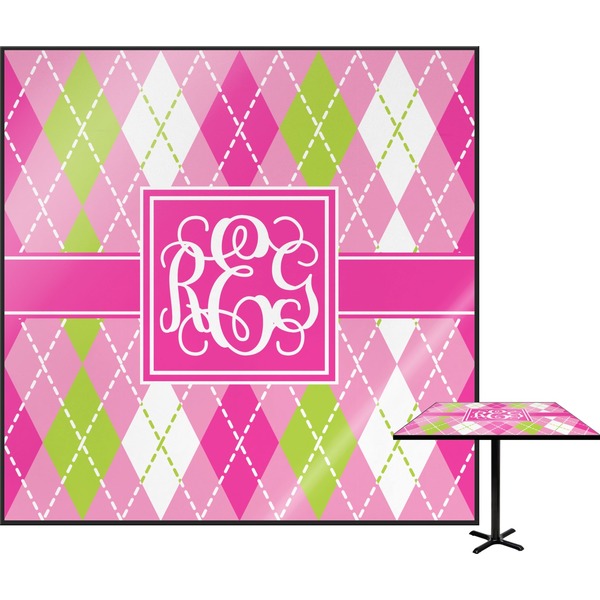 Custom Pink & Green Argyle Square Table Top (Personalized)