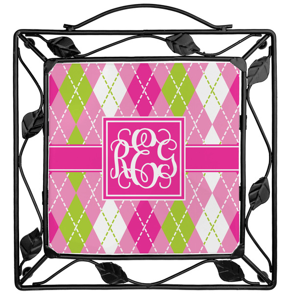 Custom Pink & Green Argyle Square Trivet (Personalized)