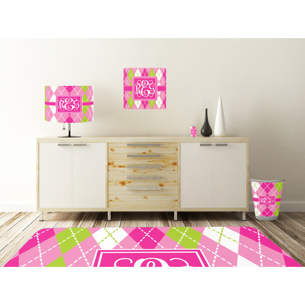Pink & Green Argyle Square Wall Decal Wooden Desk