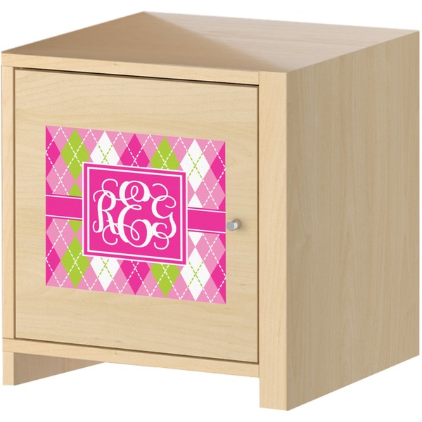 Pink & Green Argyle Square Wall Decal on Wooden Cabinet
