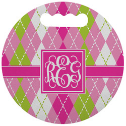 Pink & Green Argyle Stadium Cushion (Round) (Personalized)