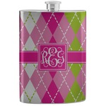 Pink & Green Argyle Stainless Steel Flask (Personalized)