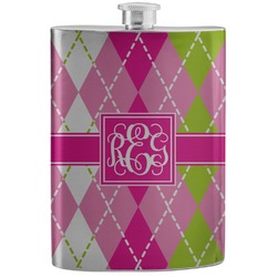 Pink & Green Argyle Stainless Steel Flask (Personalized)