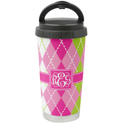 Pink & Green Argyle Stainless Steel Coffee Tumbler (Personalized)