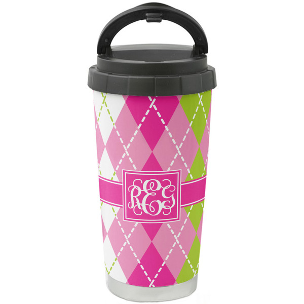 Custom Pink & Green Argyle Stainless Steel Coffee Tumbler (Personalized)