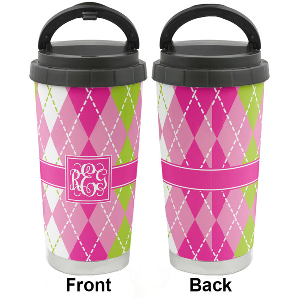 Pink & Green Argyle Stainless Steel Travel Cup - Apvl