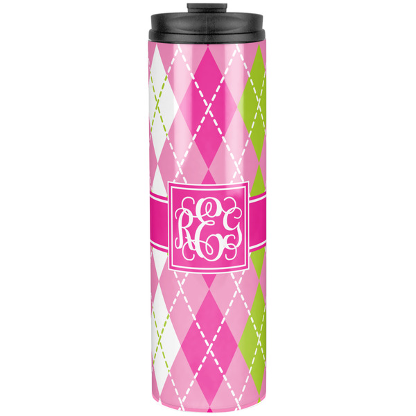 Custom Pink & Green Argyle Stainless Steel Skinny Tumbler - 20 oz (Personalized)