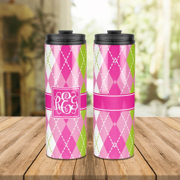 Pink & Green Argyle Stainless Steel Tumbler - Lifestyle