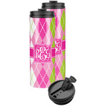 Pink & Green Argyle Stainless Steel Skinny Tumbler (Personalized)