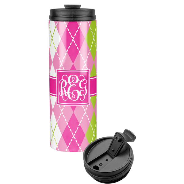Custom Pink & Green Argyle Stainless Steel Skinny Tumbler (Personalized)