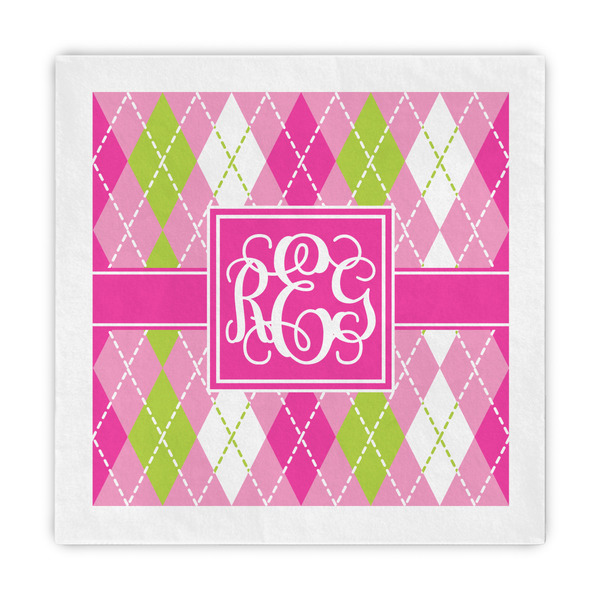 Custom Pink & Green Argyle Standard Decorative Napkins (Personalized)
