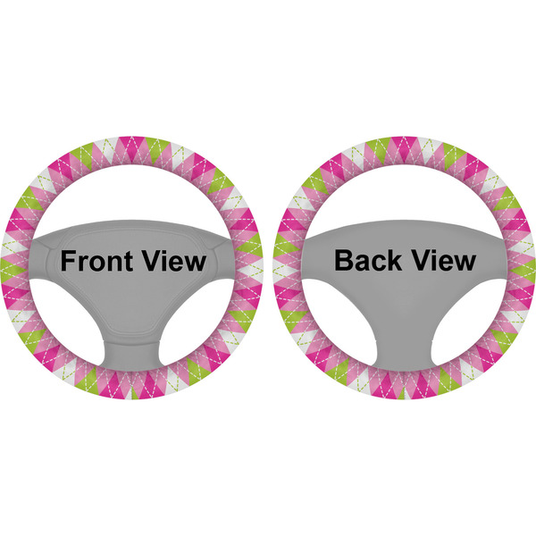 Pink & Green Argyle Steering Wheel Cover- Front and Back