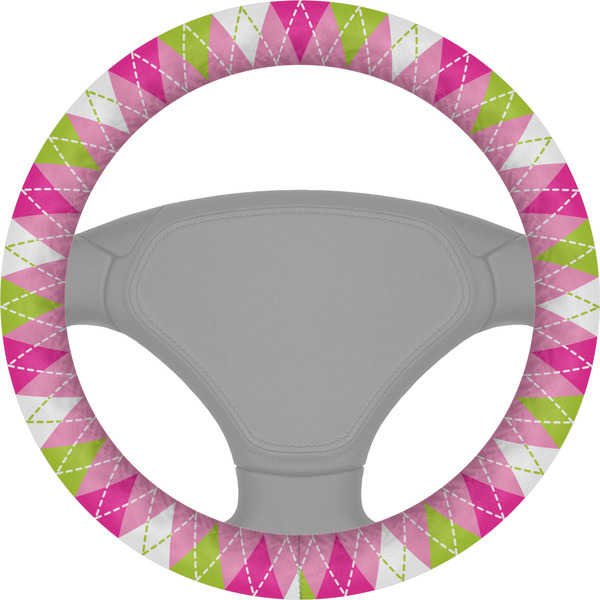 Custom Pink & Green Argyle Steering Wheel Cover
