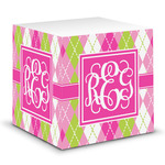 Pink & Green Argyle Sticky Note Cube (Personalized)