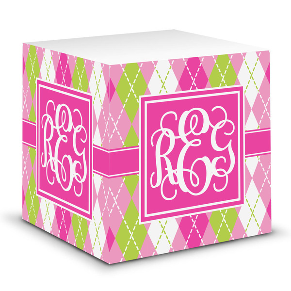 Custom Pink & Green Argyle Sticky Note Cube (Personalized)