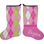 Pink & Green Argyle Holiday Stocking - Double-Sided - Neoprene (Personalized)