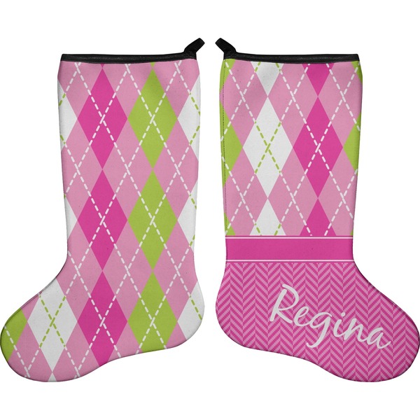 Pink & Green Argyle Stocking - Double-Sided - Approval