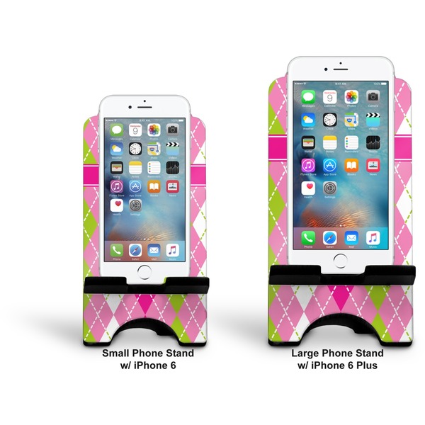 Pink & Green Argyle Stylized Phone Stand - Comparison