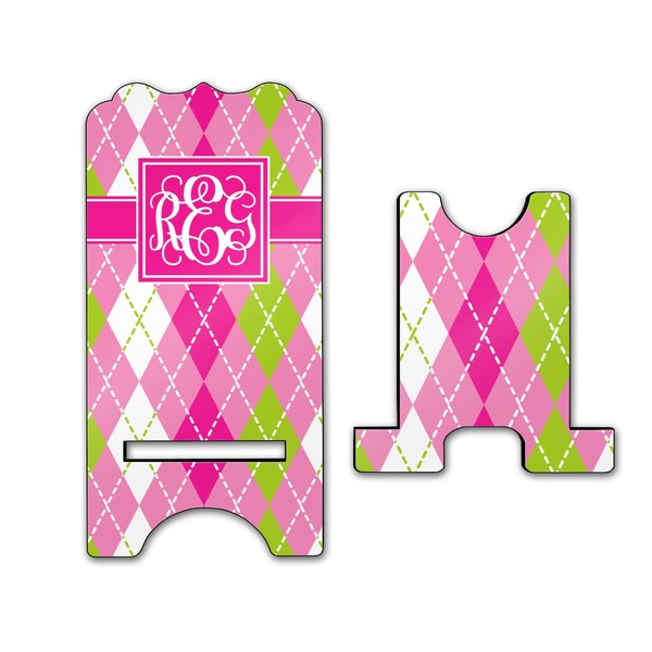 Pink & Green Argyle Stylized Phone Stand - Front & Back - Large