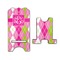 Pink & Green Argyle Stylized Phone Stand - Front & Back - Large