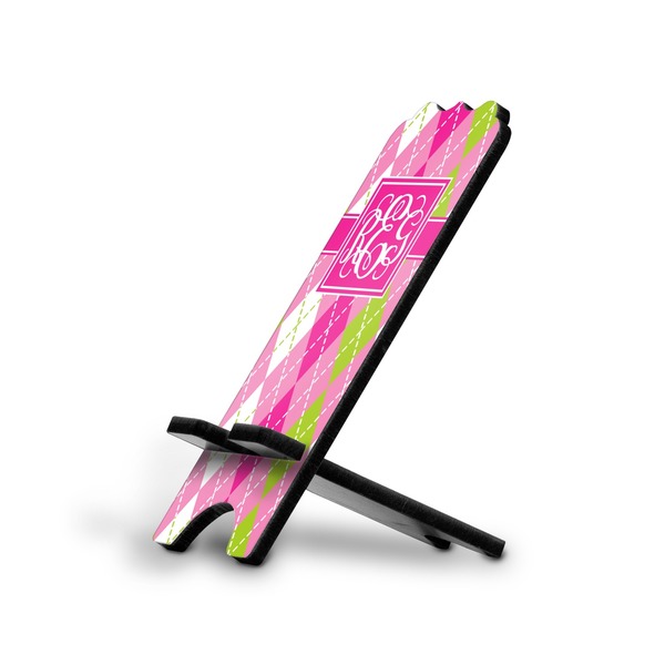 Custom Pink & Green Argyle Stylized Cell Phone Stand - Small w/ Monograms