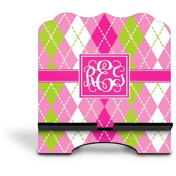 Pink & Green Argyle Stylized Tablet Stand - Front without iPad