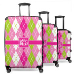 Pink & Green Argyle 3 Piece Luggage Set - 20" Carry On, 24" Medium Checked, 28" Large Checked (Personalized)