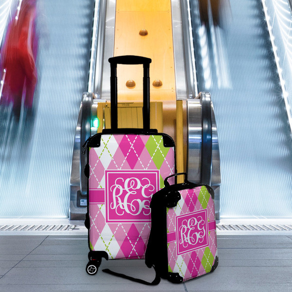 Pink & Green Argyle Suitcase Set 4 - IN CONTEXT