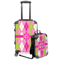 Pink & Green Argyle Kids 2-Piece Luggage Set - Suitcase & Backpack (Personalized)