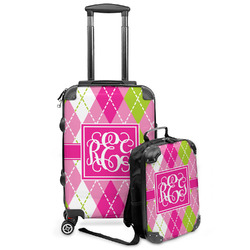 Pink & Green Argyle Kids 2-Piece Luggage Set - Suitcase & Backpack (Personalized)