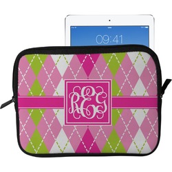 Pink & Green Argyle Tablet Case / Sleeve - Large (Personalized)