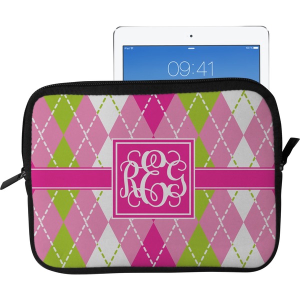 Custom Pink & Green Argyle Tablet Case / Sleeve - Large (Personalized)